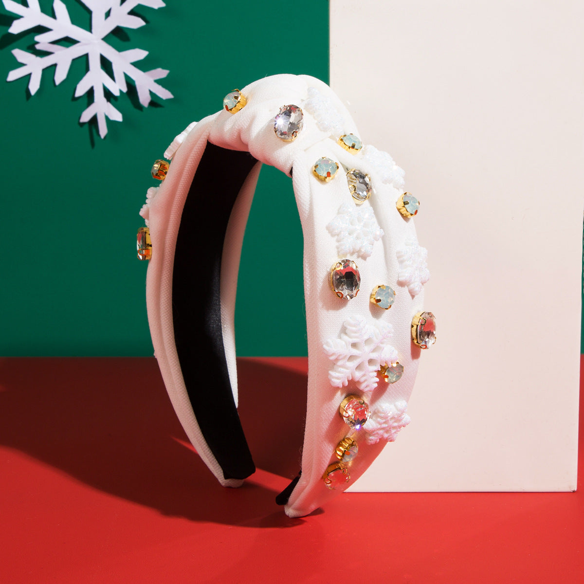 Wholesale The New Christmas Snowflake Fabric for Autumn and Winter Is Set with Diamonds and Wide-brimmed Headbands